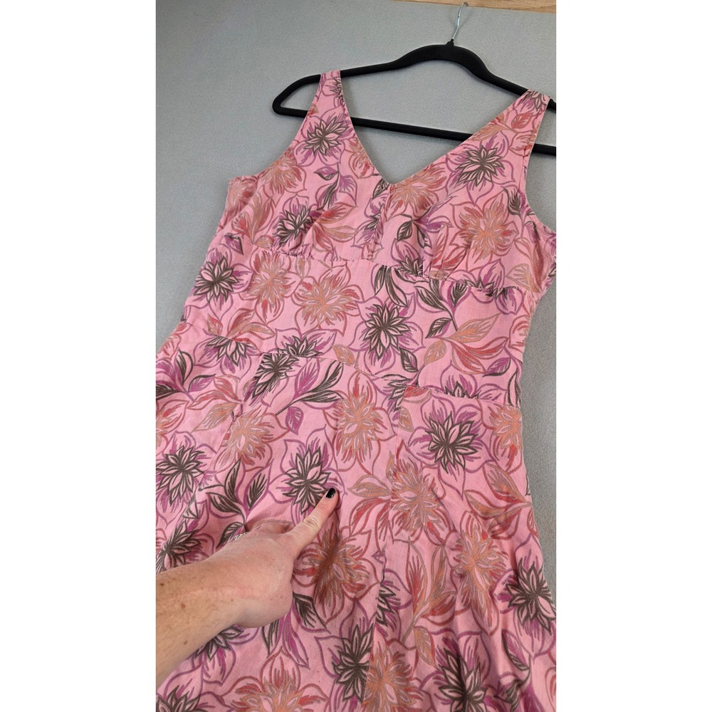 Cut Loose Womens Pink Floral 100% Linen Sleeveless V-Neck Midi Dress Large USA - Picture 8 of 13